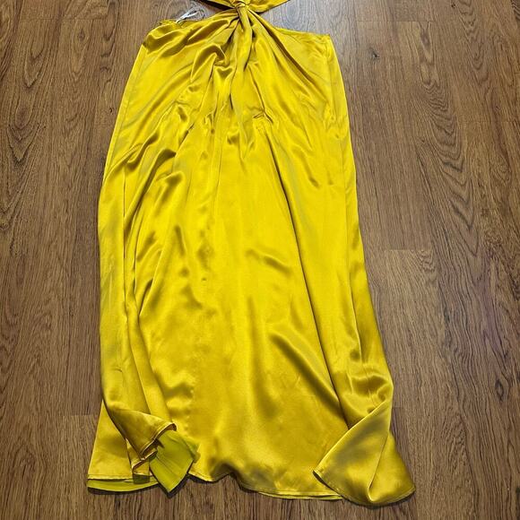 Reformation yellow halter cut out sexy maxi dress size 12 100% silk party formal - Picture 13 of 15